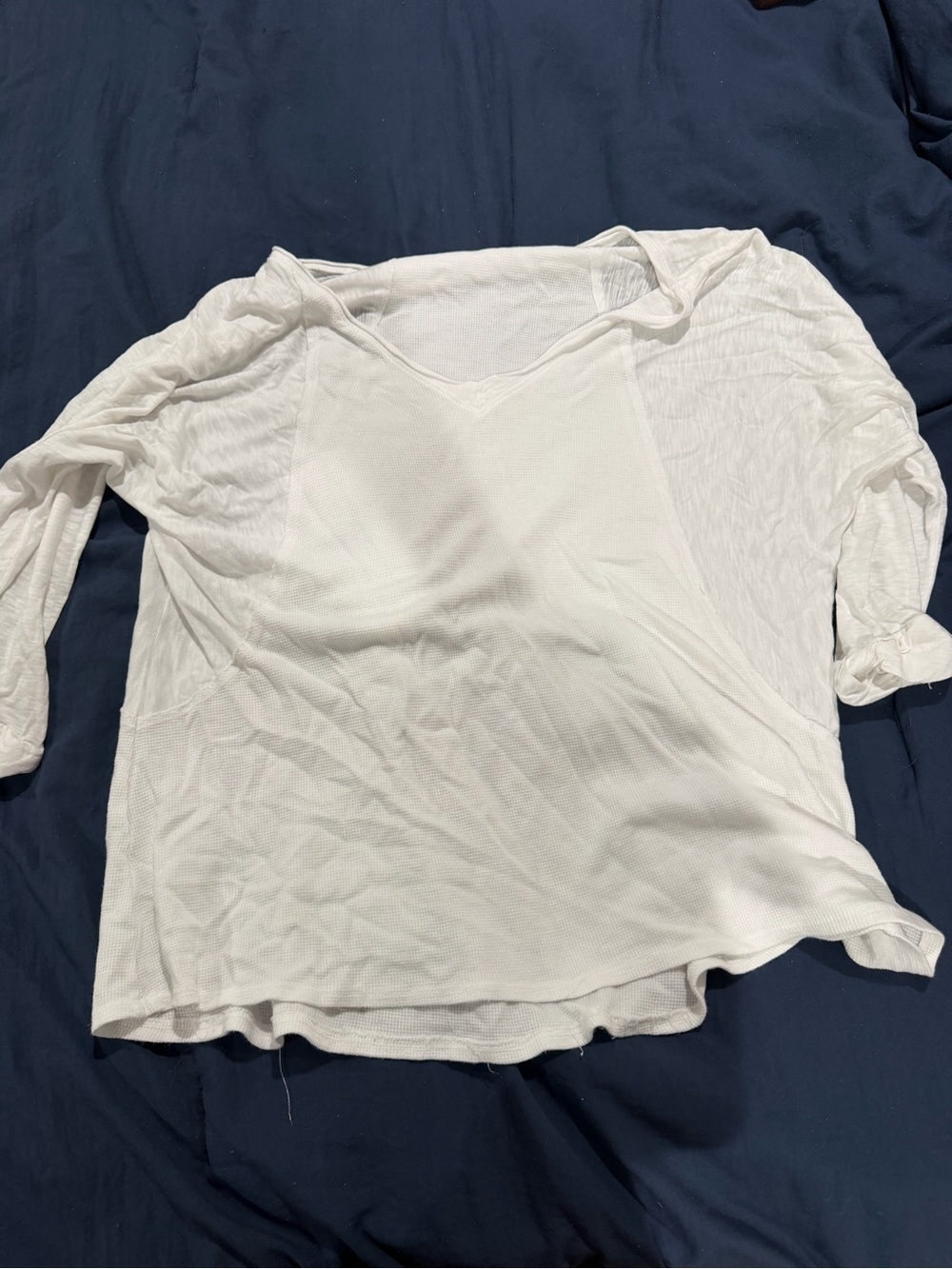 LA Made White V‑Neck Lightweight Long Sleeve Top
